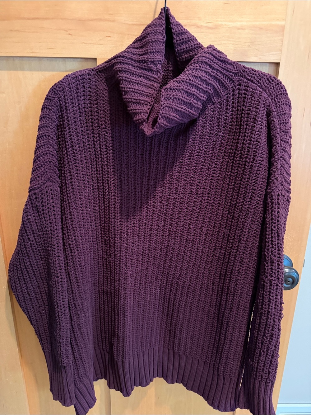 aerie Chunky Cowl Neck Sweater in Plum